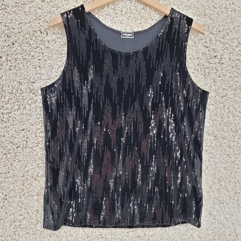 ALEXIS Mabille Impasse 13 Women FR 38 US 6 black tank top velvet sequins luxury - Picture 11 of 12